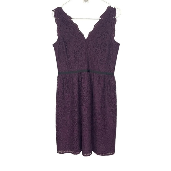 Loft Plum Purple Lace V-neck V-back Sleeveless Sheath Dress, NWT, 2 - Picture 1 of 8